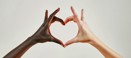 Female hands in the form of a heart on a white background.の素材