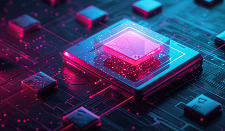Futuristic circuit board with a processor. 3d rendering.の素材