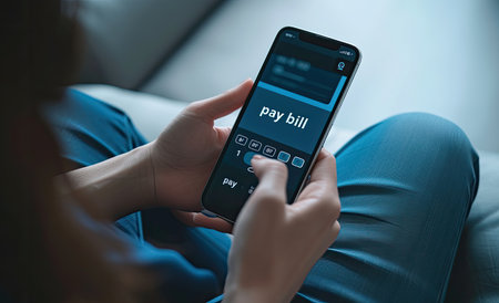 Close-up Of Businesswoman Using Smartphone With Payment App On Screenの素材