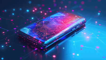 Smartphone with network connection on the blue background. 3d renderingの素材