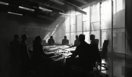 Group of business people having a meeting in a modern office. Black and whiteの素材