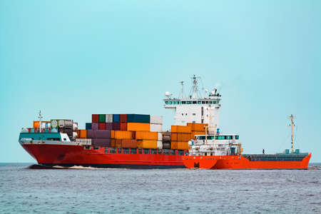 Red container ship. Logistics and production exportの写真素材