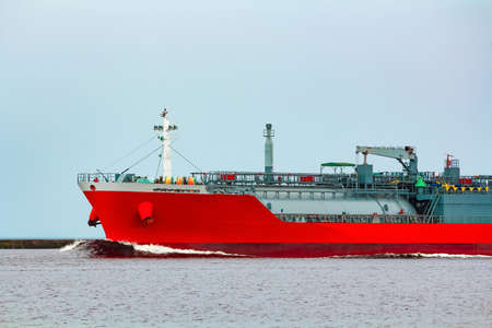 Red tanker. Toxic substances and petroleum products transferの写真素材
