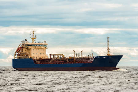 Blue tanker. Toxic substances and petroleum products transferの写真素材