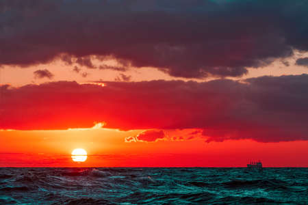 Hot and romantic sunset over the Baltic sea. Calm landscapeの写真素材