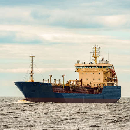 Blue tanker. Toxic substances and petroleum products transferの写真素材