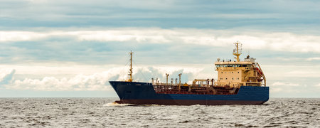 Blue tanker. Toxic substances and petroleum products transferの写真素材
