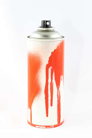 Red Spray Paint Can on White Background - Close-Up Shotの写真素材