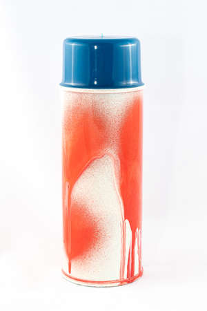 Red Spray Paint Can on White Background - Close-Up Shotの写真素材