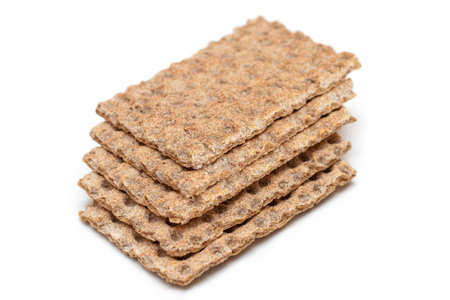 Crispy Whole Grain Bread Set Isolated on White Background. Healthy Eating and Diet Food