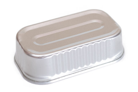Unopened Rectangular Tin Can Isolated on White Background. Canned Food. Aluminum Can for Safe and Long Term Storage of Food. Steel Sealed Food Storage Container - Isolationの写真素材