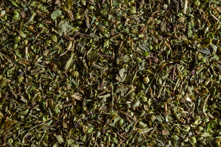 Dry Aromatic Herbs and Flavorful Spices Mix: A Culinary Canvas of Aroma Herb Seasoning. Textured Background for Gourmet Cooking. The Harmonious Combination of Dried Herbs and Spices - Top Viewの写真素材