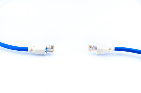 Blue UTP LAN cable on a white background