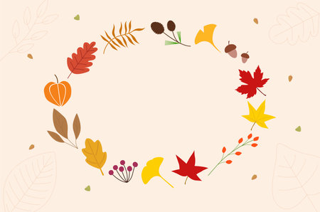 Autumn wreath with leaves and acorns. Vector illustration.のイラスト素材