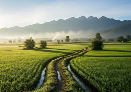 Rice field in the morning at Chiangmai, Thailandの素材