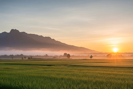 Rice field in the morning at Chiangmai, Thailandの素材