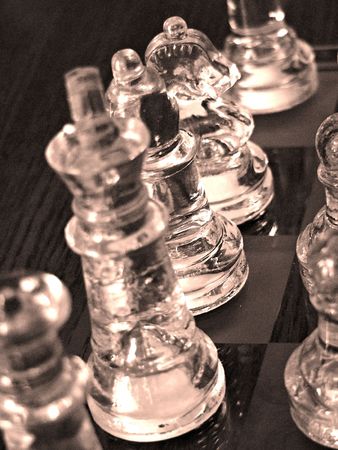 Chess pieces all lined up for the battleの写真素材