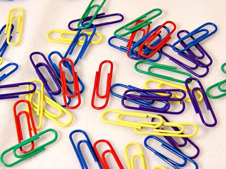 Brightly Colored paper clips spread outの写真素材