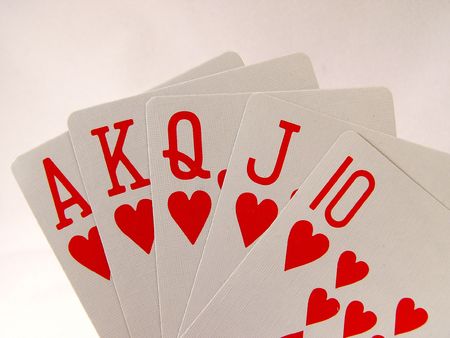 Hand of Playing Cards, A K Q J 10 of Heartsの写真素材