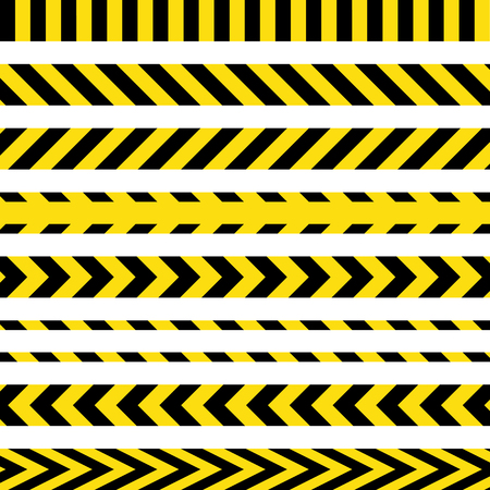yellow and black danger ribbons. Police line, crime scene, do not cross, construction site road.のイラスト素材