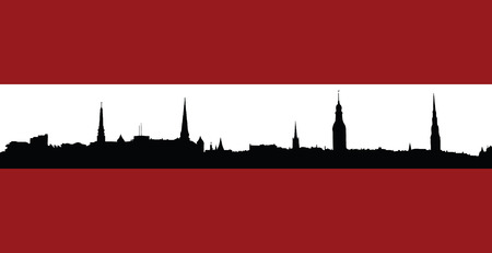 Riga old city panorama silhouette Vector illustration, Latviaのイラスト素材