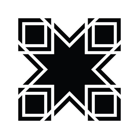 Eight-pointed star symbol for design in white lines, in color black.のイラスト素材