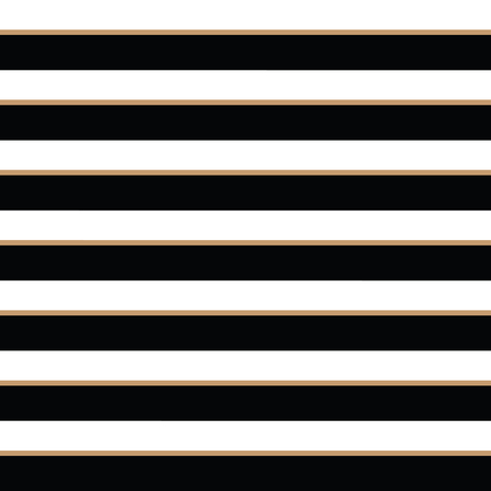 Black and white horizontal seamless stripes with gold thin lines pattern.のイラスト素材