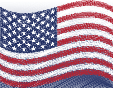 United States flag waving vector illustration. USA star vector pattern background. American patriotic paper cut frame with stars and stripes pattern.のイラスト素材