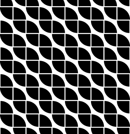 Vector wave shapes grid illustration of seamless black and white abstract pattern. Geometric leaves vector seamless pattern. Abstract vector texture. Leaf background.のイラスト素材
