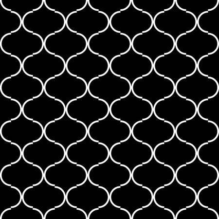 Seamless circular geometric figures ornament pattern design. Islamic art deco background. Vector grid surface with repeated rounded shapes.のイラスト素材