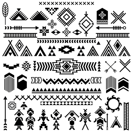 Vector patterns of American. Typical Indians motives vector symbols. Aztec tribal ethnic elements. Vector and illustration.のイラスト素材
