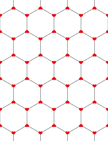 Honeycomb graphic with hearts seamless pattern over white. Vector and illustrationのイラスト素材