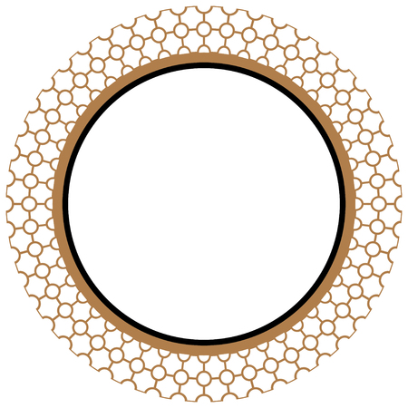 Islamic geometric figures ornament round golden frame. Arabic circle border.のイラスト素材