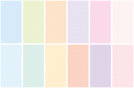 Set of small polka dots seamless pattern on soft backgrounds. Polka dot fabric collection. Retro vector backgrounds or patterns. Casual stylish soft polka dots texture on soft backgrounds. Vector and illustration.のイラスト素材