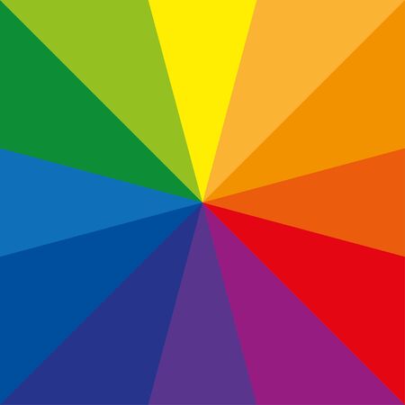 Sunburst color wheel or color circle with twelve colors, which shows primary colors, secondary, tertiary colors.のイラスト素材