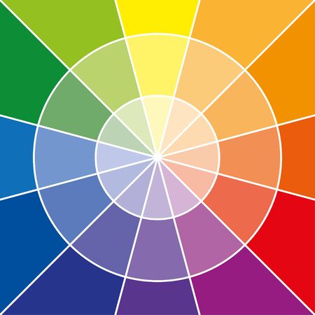 Color wheel or color circle with twelve colors, which shows primary colors, secondary, tertiary colors.のイラスト素材