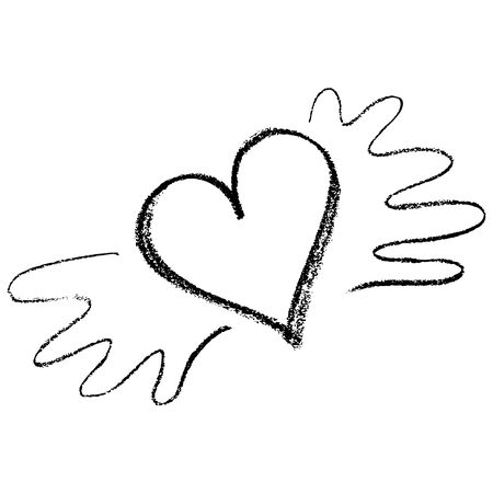 Black vector heart with wings icon frame brush chalk strokes design isolated on white backgroundのイラスト素材