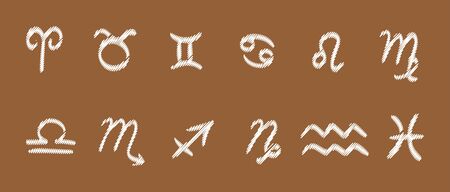 Zodiac signs vector white symbols set on goldenのイラスト素材