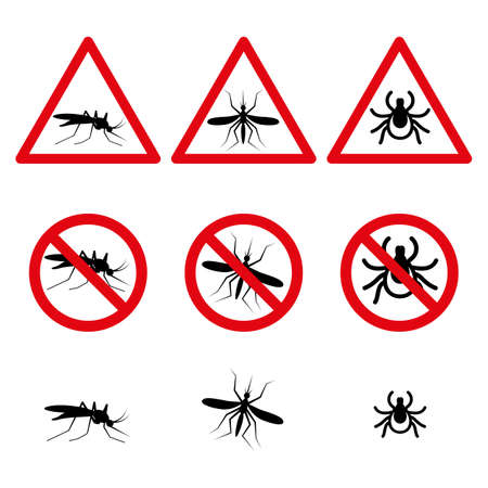 Anti mosquito and mite symbols set iconsのイラスト素材