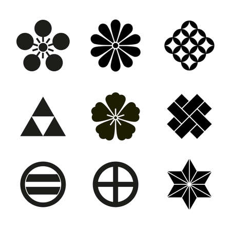 Japanese Signs symbols set or collection on whiteのイラスト素材
