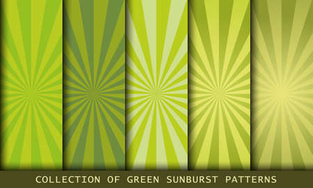 Retro set of vintage green sunburst patternsのイラスト素材