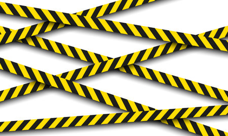Yellow and black danger cross lines ribbons.のイラスト素材