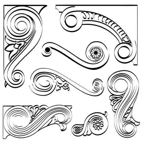 Vintage architectural details design elements. Antique baroque classic style column and cartouche. Vectorのイラスト素材