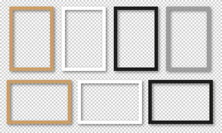 Set of empty picture frames. Blank picture frames mockup template for square and A4 image or textのイラスト素材