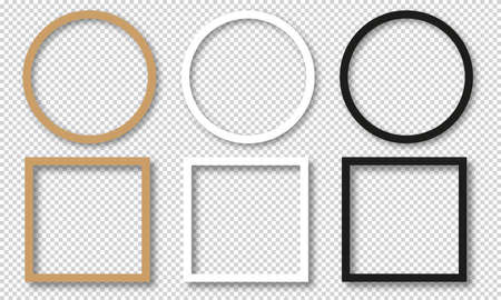 Set of empty picture frames. Picture frames mockup template for square and round image or textのイラスト素材