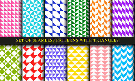 Abstract colorful triangles patterns backgrounds. Geometric seamless triangular textures setのイラスト素材