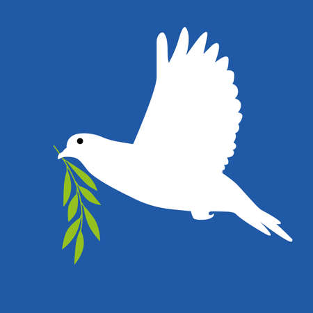 White dove in flight holding an Olive Branch. Vector Concept illustrationのイラスト素材