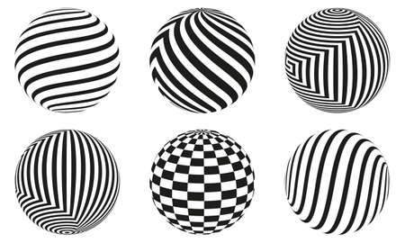 Black and white vector sphere of lines for design of logo. Icons setのイラスト素材