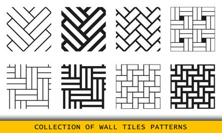 Vector set of tiled seamless patterns. Collection of geometric linear modern patternsのイラスト素材