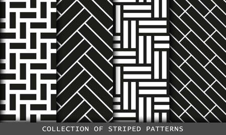 Vector set of tiled seamless patterns. Collection of Herringbone parquet laminate floor wall texturesのイラスト素材